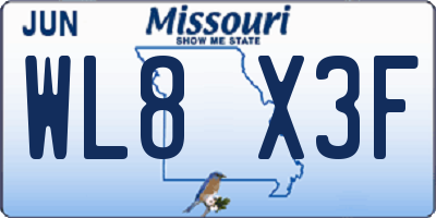 MO license plate WL8X3F