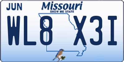MO license plate WL8X3I