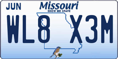 MO license plate WL8X3M