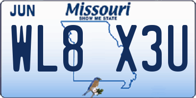 MO license plate WL8X3U