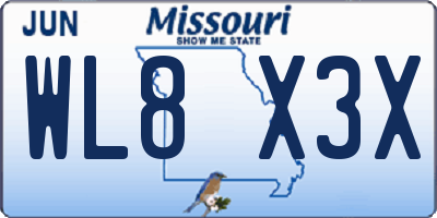 MO license plate WL8X3X