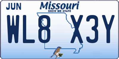 MO license plate WL8X3Y