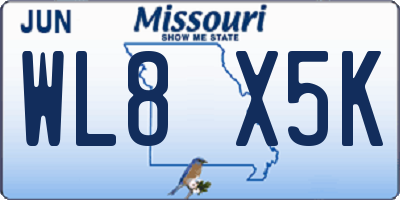 MO license plate WL8X5K