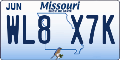 MO license plate WL8X7K