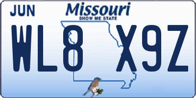 MO license plate WL8X9Z