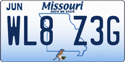 MO license plate WL8Z3G