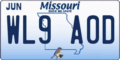 MO license plate WL9A0D