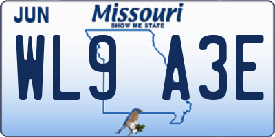 MO license plate WL9A3E