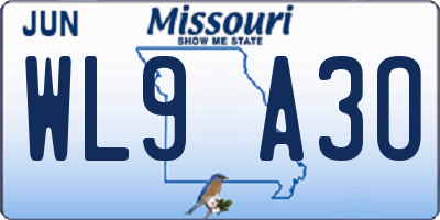 MO license plate WL9A3O