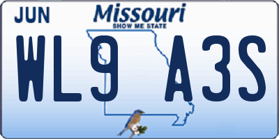 MO license plate WL9A3S