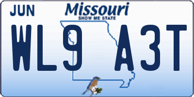 MO license plate WL9A3T