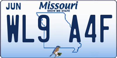MO license plate WL9A4F