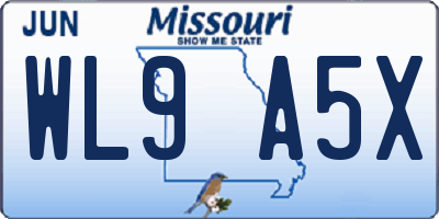 MO license plate WL9A5X