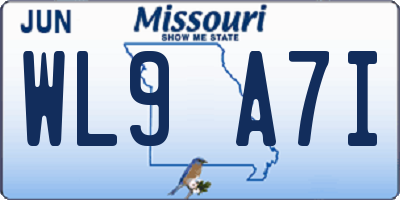 MO license plate WL9A7I