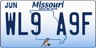 MO license plate WL9A9F
