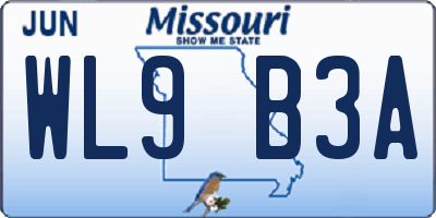 MO license plate WL9B3A