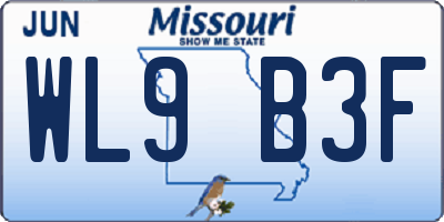 MO license plate WL9B3F