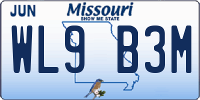 MO license plate WL9B3M