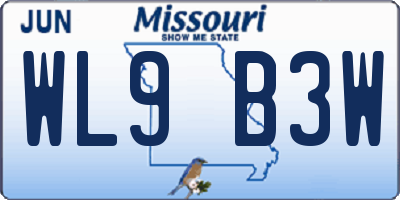 MO license plate WL9B3W