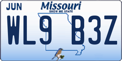 MO license plate WL9B3Z