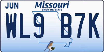 MO license plate WL9B7K
