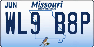 MO license plate WL9B8P