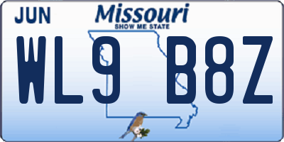 MO license plate WL9B8Z