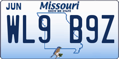 MO license plate WL9B9Z