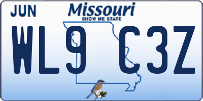 MO license plate WL9C3Z