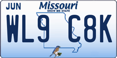 MO license plate WL9C8K