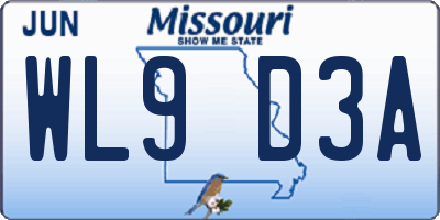 MO license plate WL9D3A