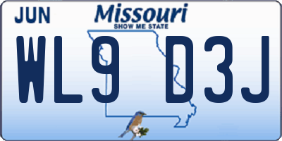 MO license plate WL9D3J