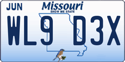 MO license plate WL9D3X