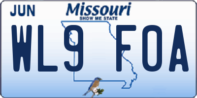 MO license plate WL9F0A