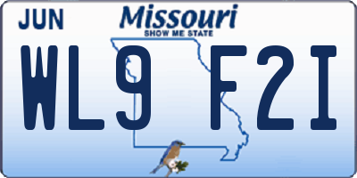 MO license plate WL9F2I