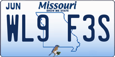 MO license plate WL9F3S
