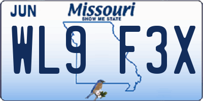 MO license plate WL9F3X