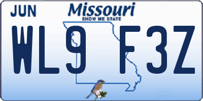 MO license plate WL9F3Z