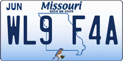 MO license plate WL9F4A