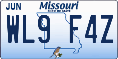 MO license plate WL9F4Z