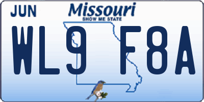 MO license plate WL9F8A