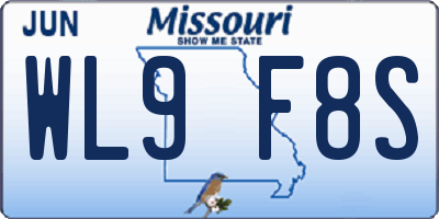 MO license plate WL9F8S