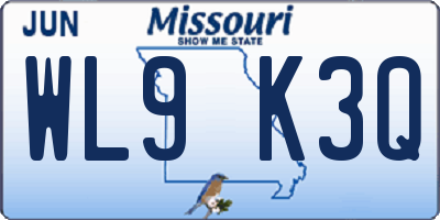 MO license plate WL9K3Q