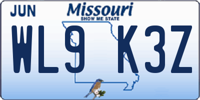 MO license plate WL9K3Z