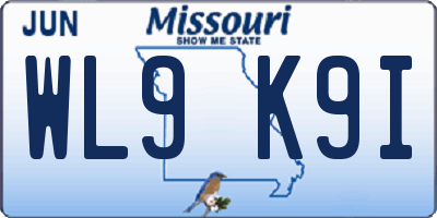 MO license plate WL9K9I