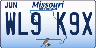 MO license plate WL9K9X
