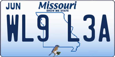 MO license plate WL9L3A