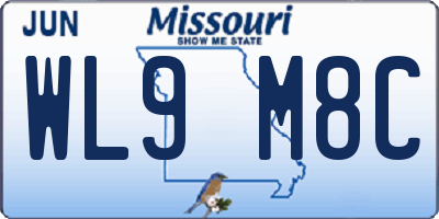 MO license plate WL9M8C