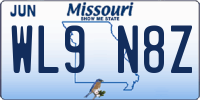 MO license plate WL9N8Z