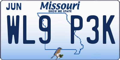 MO license plate WL9P3K